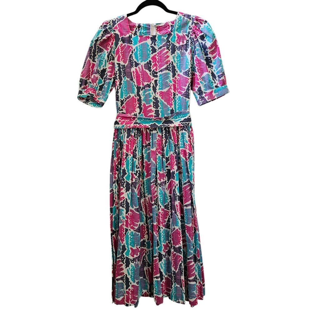 Vintage Laura Ashley Size US 12 Dress England Puff Sleeve Geometric Cottage 90's